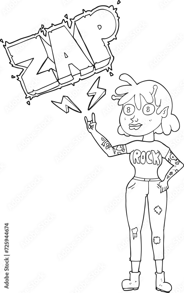 Fototapeta premium black and white cartoon alien rock fan girl