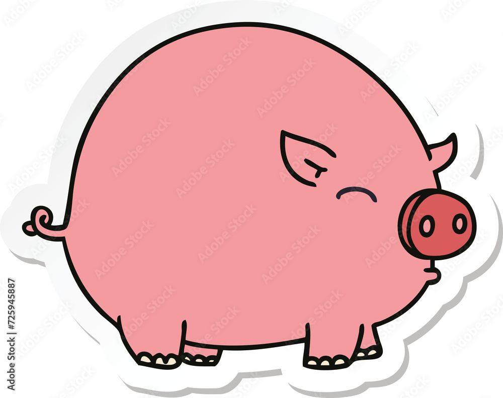 sticker of a quirky hand drawn cartoon pig sticker of a quirky hand drawn cartoon pig