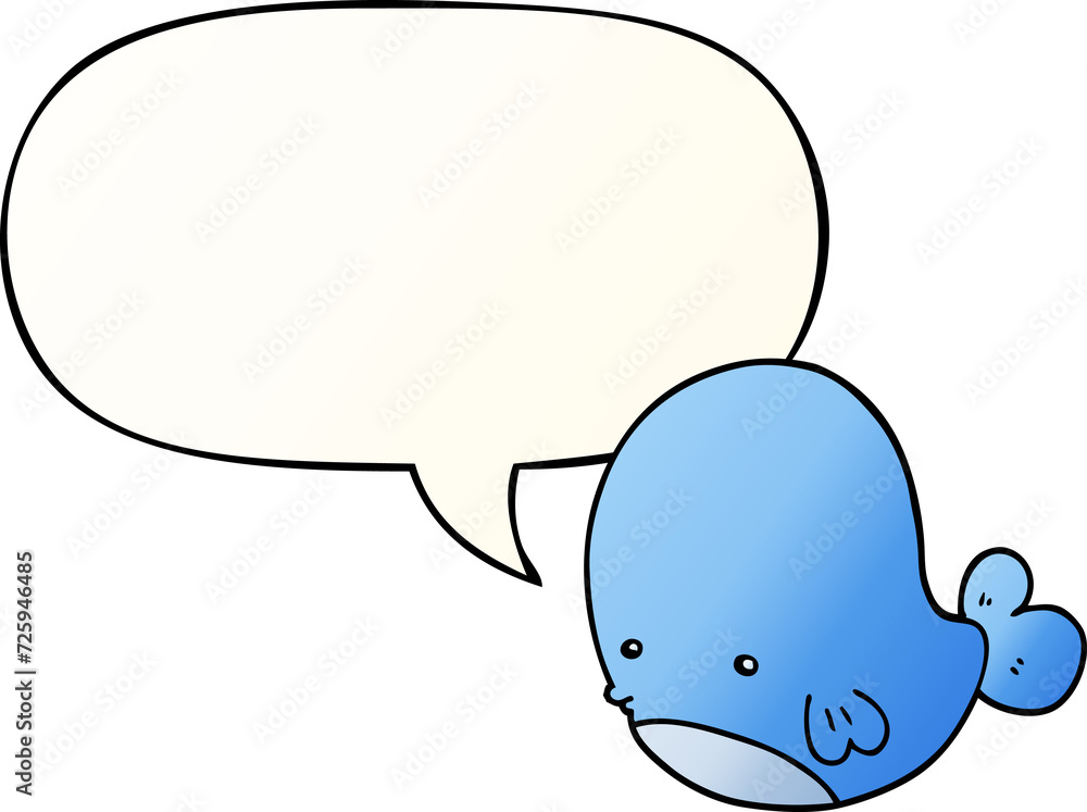 cartoon whale and speech bubble in smooth gradient style cartoon whale and speech bubble in smooth gradient style