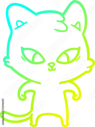 cold gradient line drawing cute cartoon cat