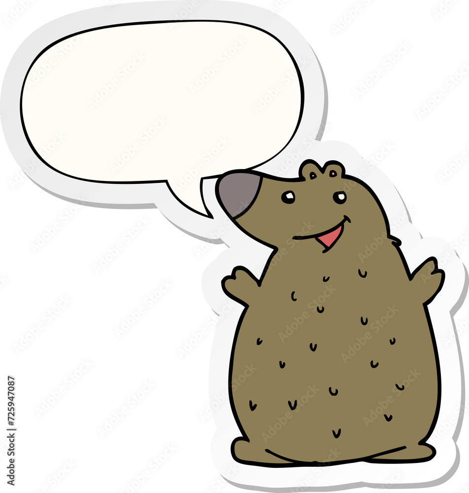 cartoon happy bear and speech bubble sticker cartoon happy bear and speech bubble sticker