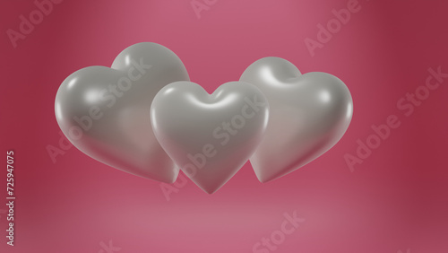 love family concept, 3 hearts, 3d render, hearbeat, alpha channel