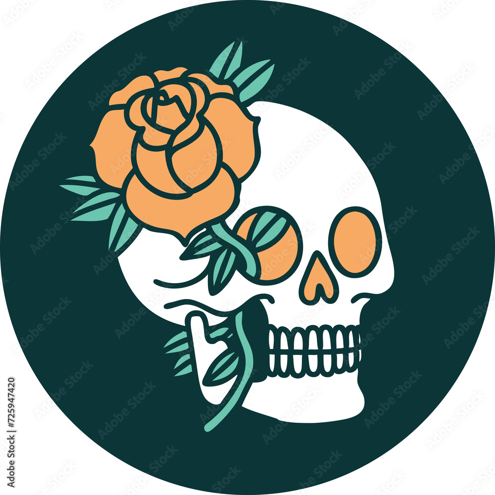 Obraz premium tattoo style icon of a skull and rose