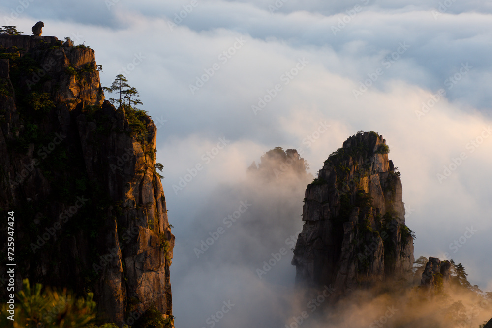 Stone Monkey Gazing at the Sea of Clouds in North Sea area of Huangshan Yellow Mountains.