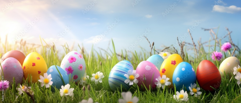 Colorful Eggs in the Grass