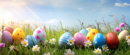 Colorful Eggs in the Grass