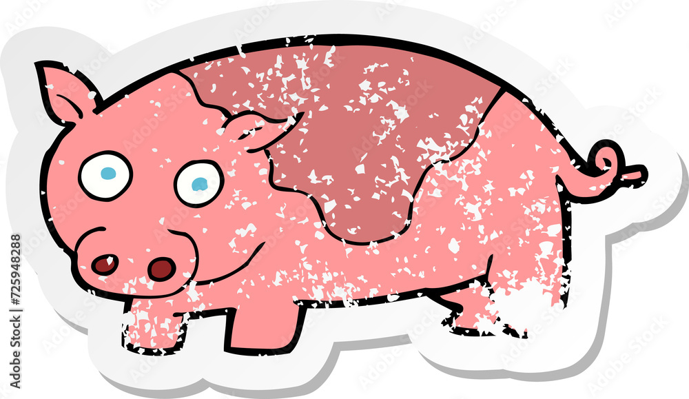 retro distressed sticker of a cartoon pig retro distressed sticker of a cartoon pig