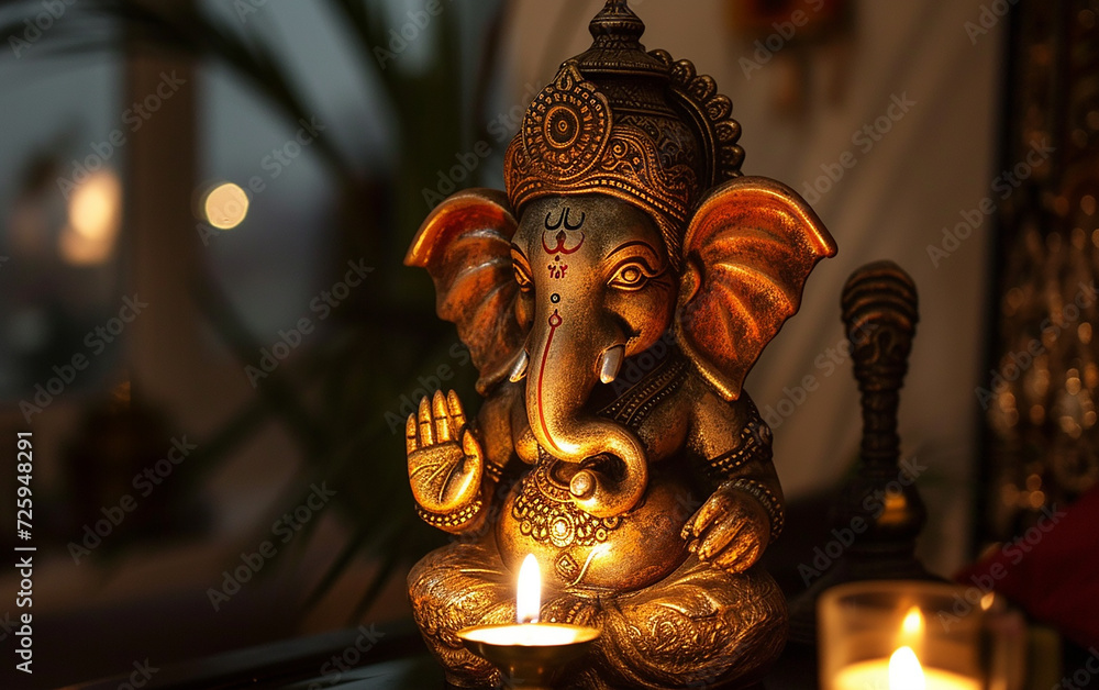 Obraz premium Ganesha abajur de mesa, ligado à noite