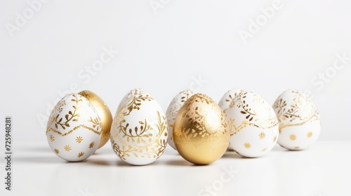 Row of Gold and White Eggs on White Surface