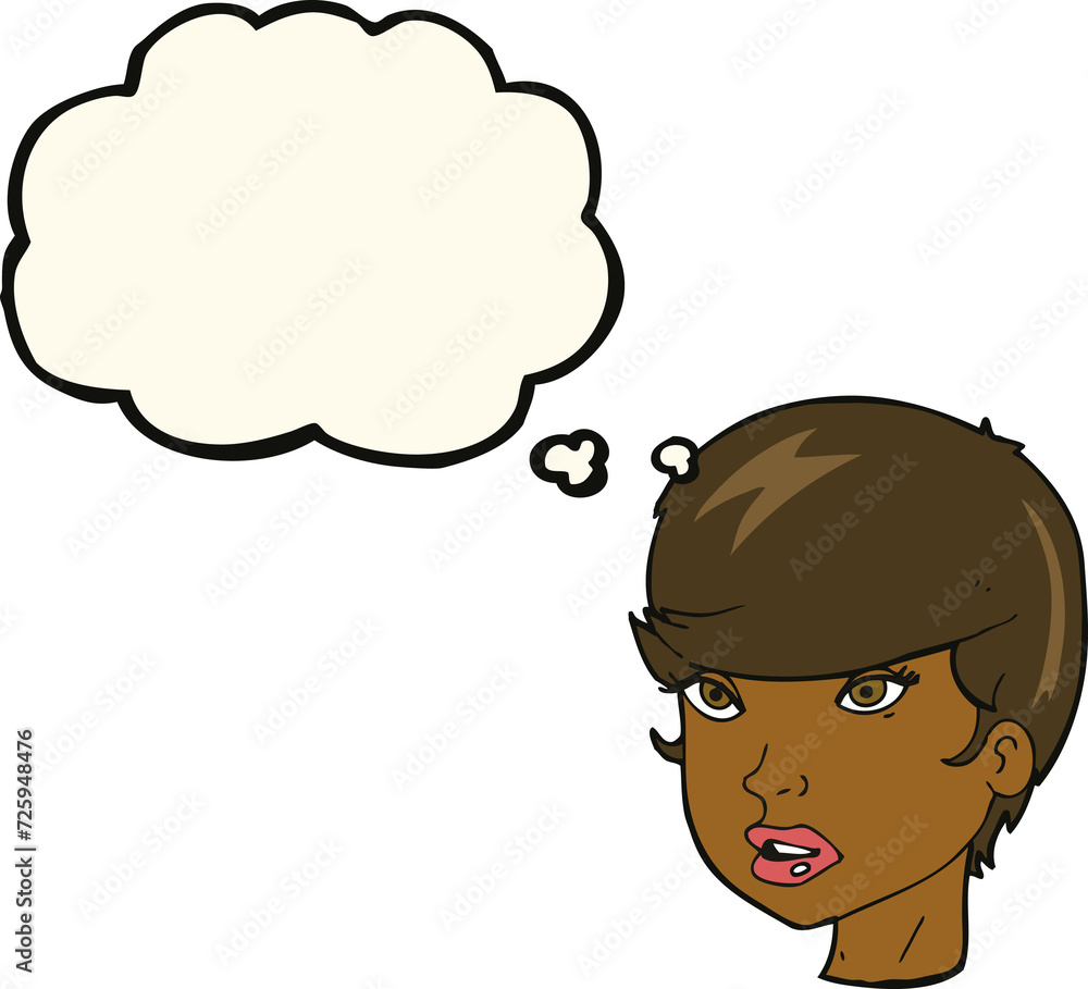 cartoon pretty female face with thought bubble cartoon pretty female face with thought bubble