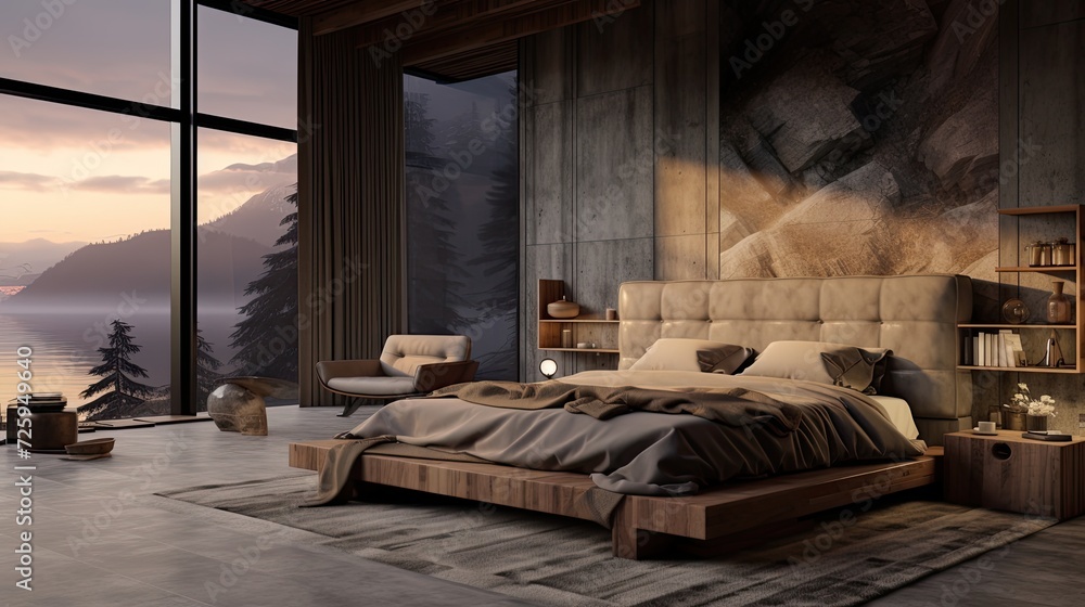 Hotel room at night in the morning. AI generated art illustration. Hotel room at night in the morning. AI generated art illustration.