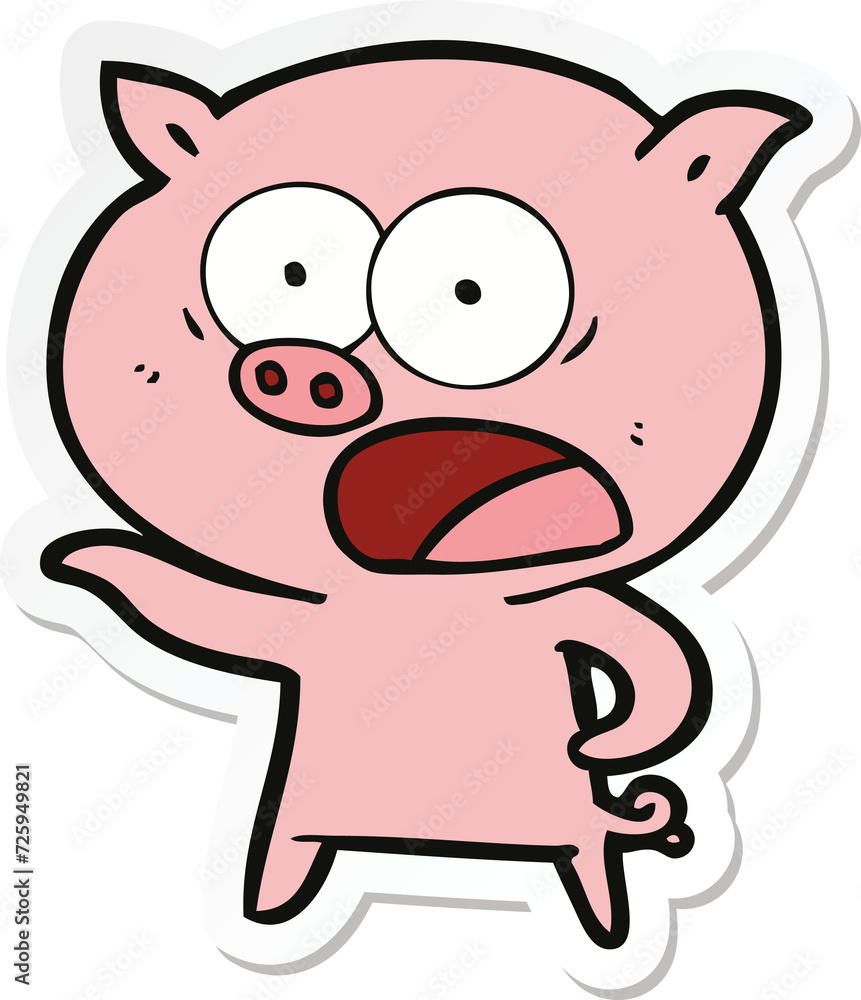 sticker of a cartoon pig shouting sticker of a cartoon pig shouting