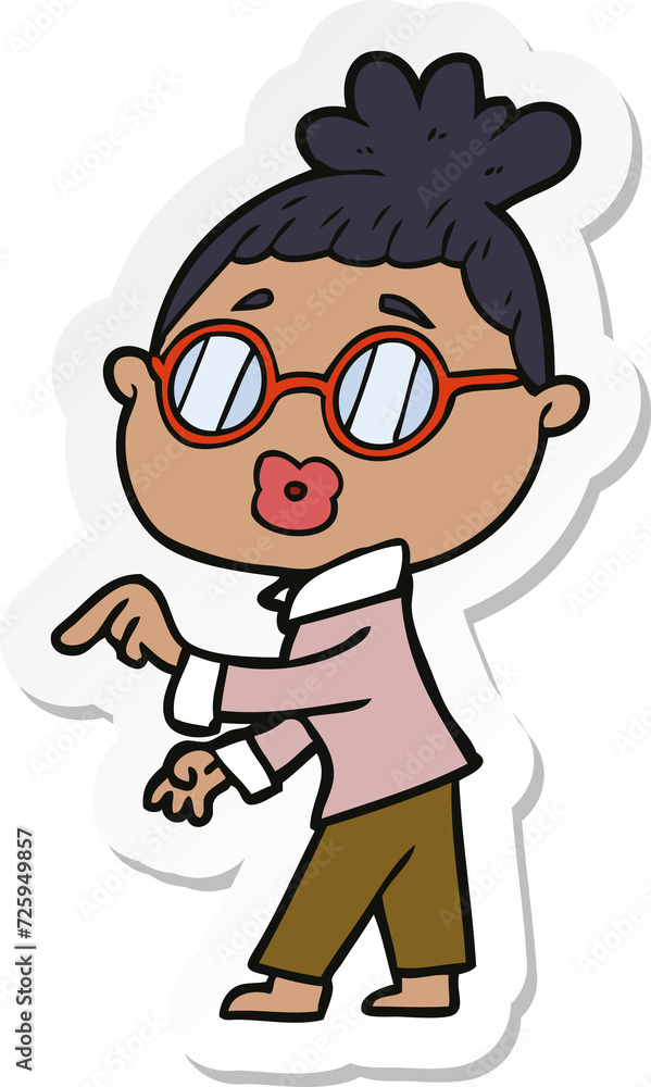 sticker of a cartoon woman wearing spectacles