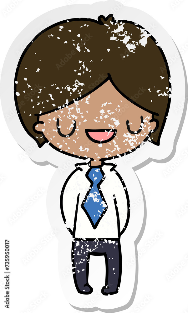 distressed sticker cartoon of a kawaii cute boy distressed sticker cartoon of a kawaii cute boy