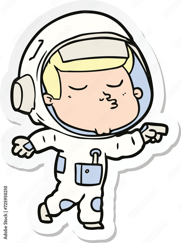 sticker of a cartoon confident astronaut sticker of a cartoon confident astronaut
