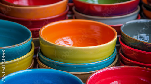 Multicolored bowls stacks, vivid colors