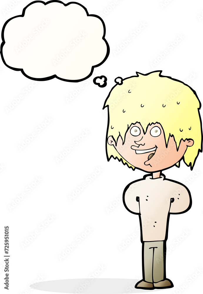 cartoon happy scruffy boy with thought bubble cartoon happy scruffy boy with thought bubble
