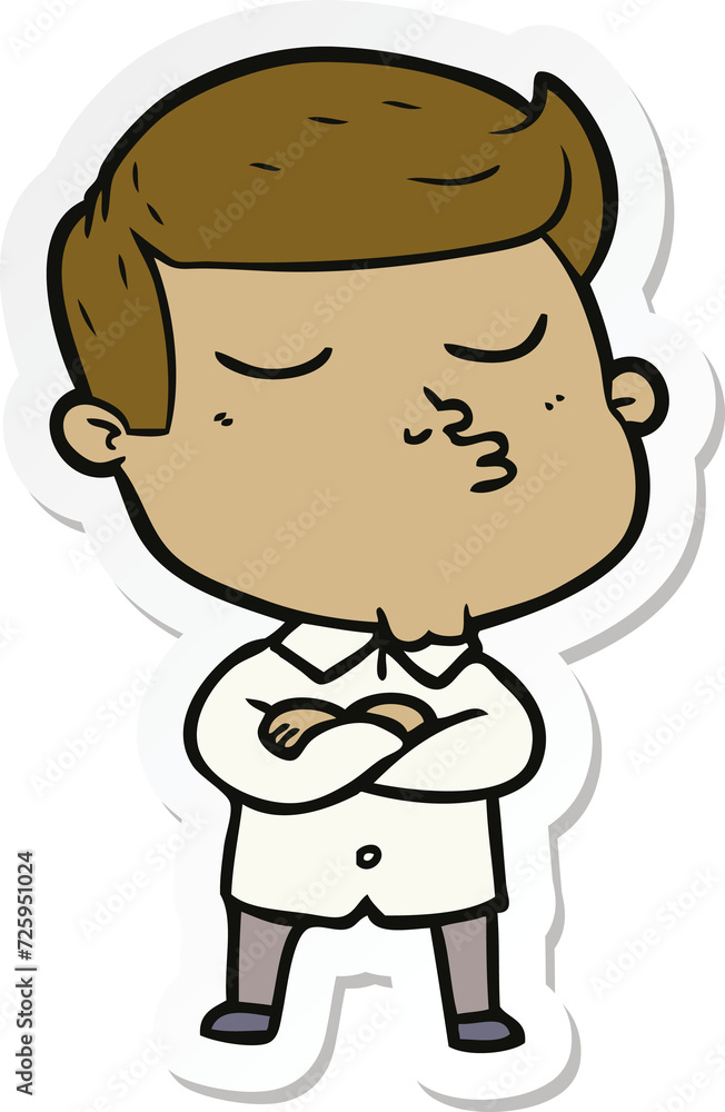 sticker of a cartoon model guy pouting sticker of a cartoon model guy pouting