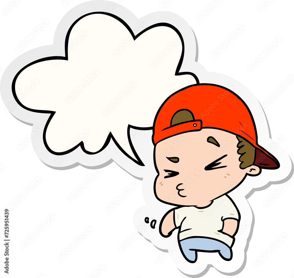 cartoon cool kid and speech bubble sticker cartoon cool kid and speech bubble sticker