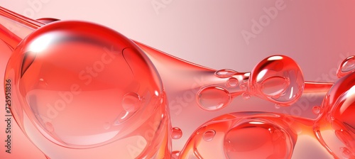 Hyper-Realistic Oil Style Composition of Red Liquid Bubbles on a Pink Background photo