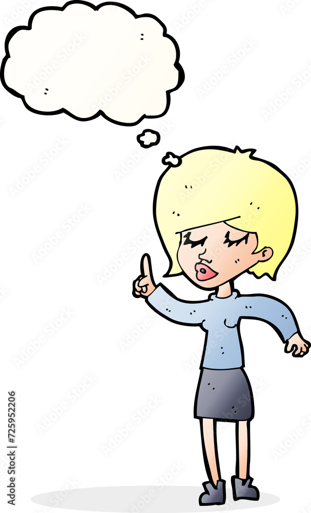 cartoon woman with idea with thought bubble cartoon woman with idea with thought bubble