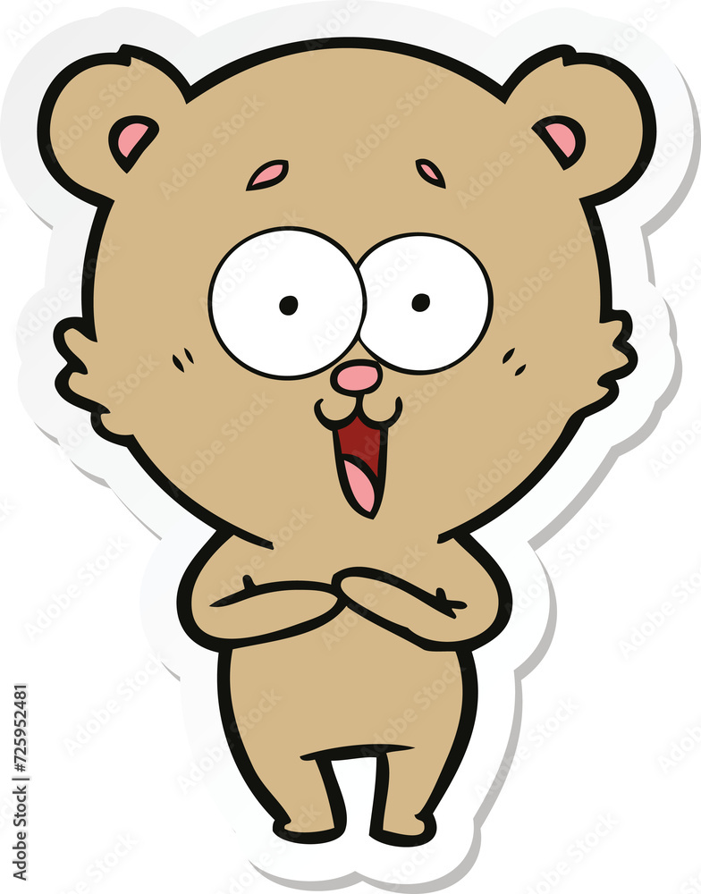 sticker of a laughing teddy  bear cartoon