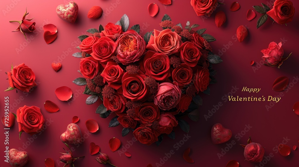 roses and a envelope letter. Congratulations for love for valentines day