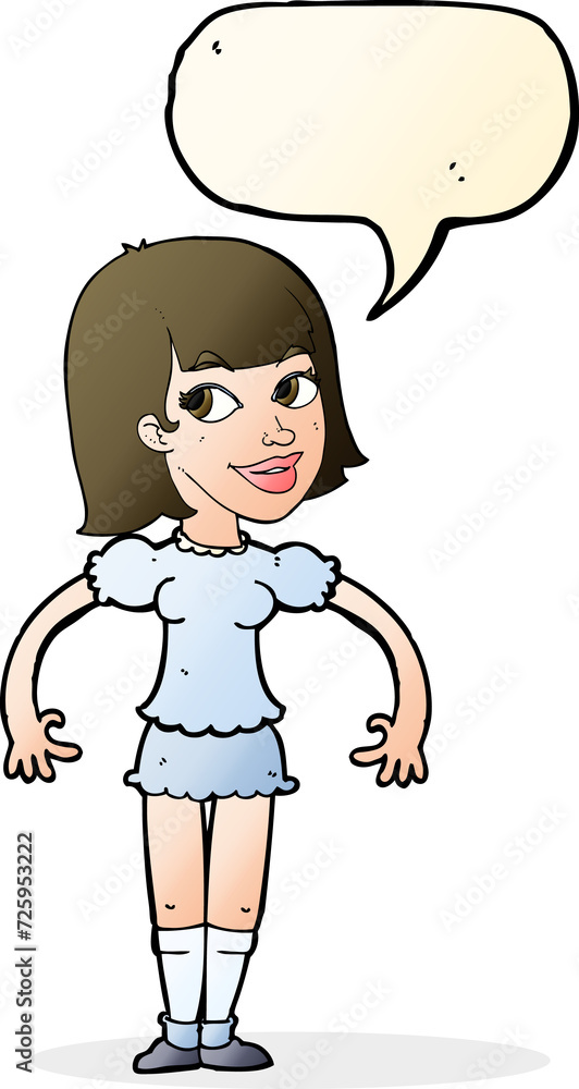 cartoon woman shrugging shoulders with speech bubble cartoon woman shrugging shoulders with speech bubble