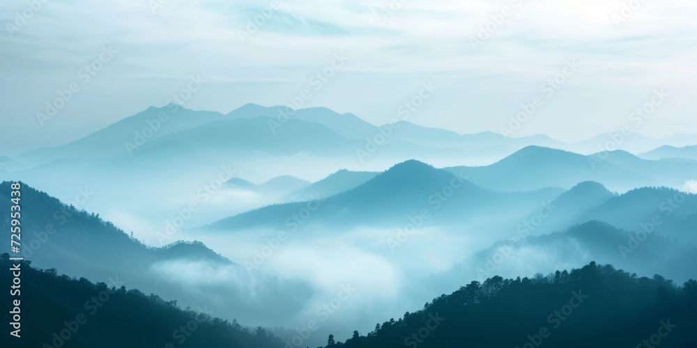 Misty mountain breath, with soft, ethereal layers of blues and grays