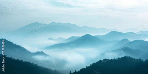 Misty mountain breath  with soft  ethereal layers of blues and grays