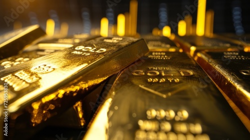 Close-Up of Shiny Gold Bars Arranged in a Row, Symbolizing Business, Future, and Financial Concepts