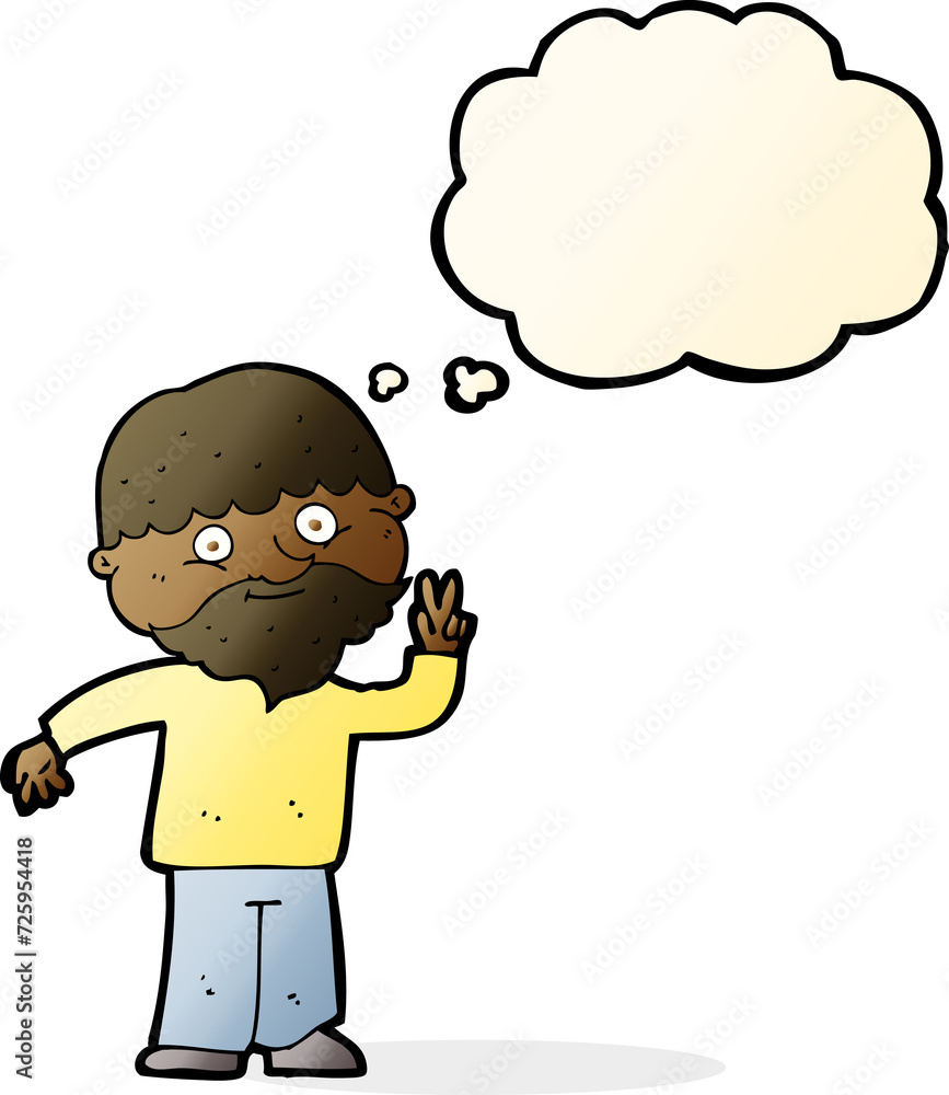 cartoon man giving peace sign with thought bubble cartoon man giving peace sign with thought bubble