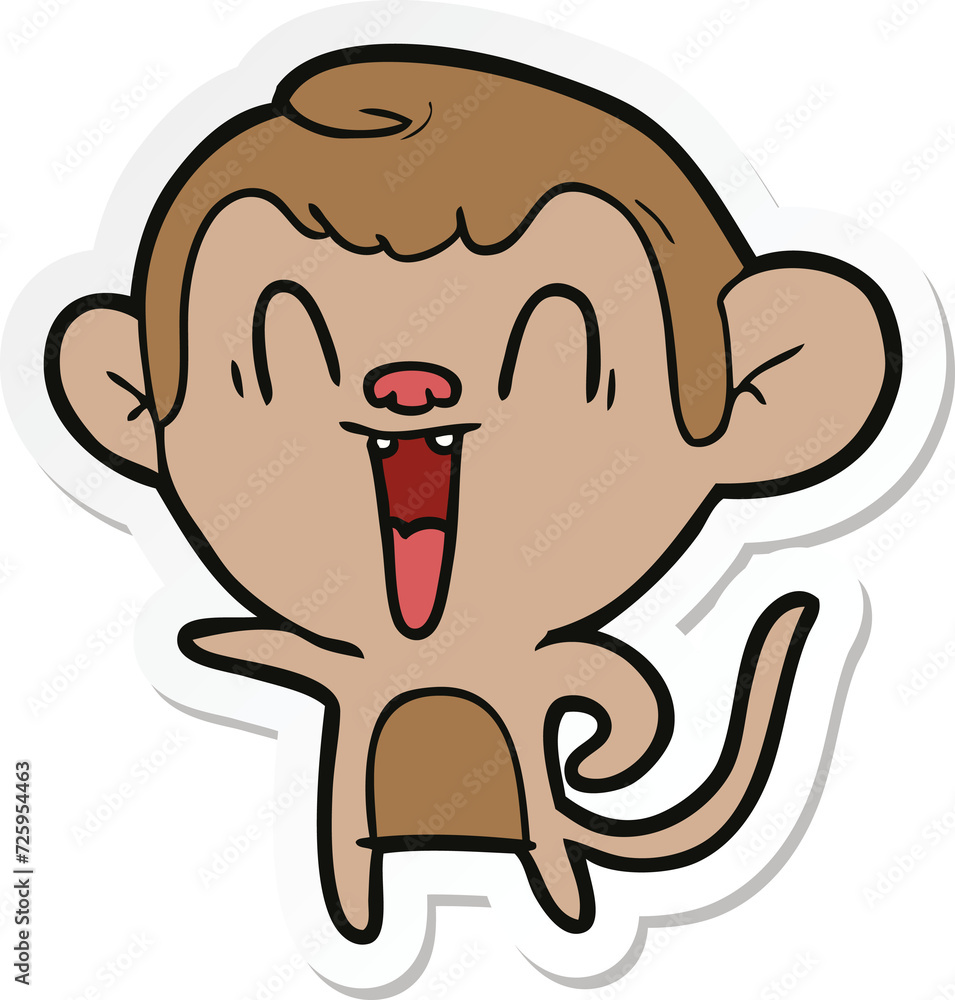 sticker of a cartoon laughing monkey sticker of a cartoon laughing monkey