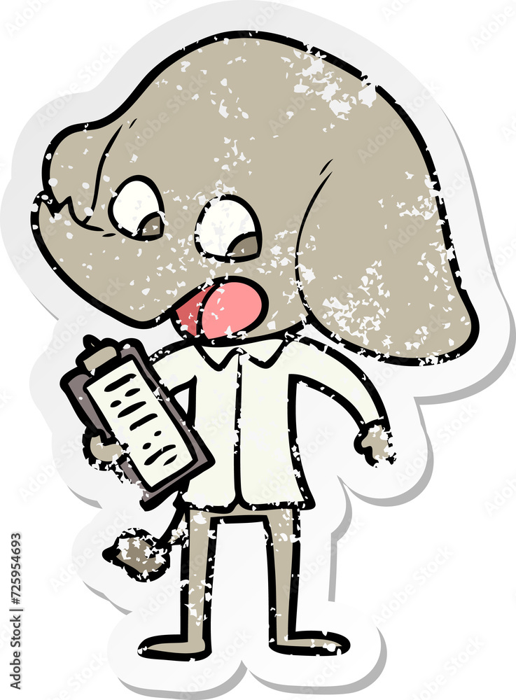 distressed sticker of a cute cartoon elephant distressed sticker of a cute cartoon elephant