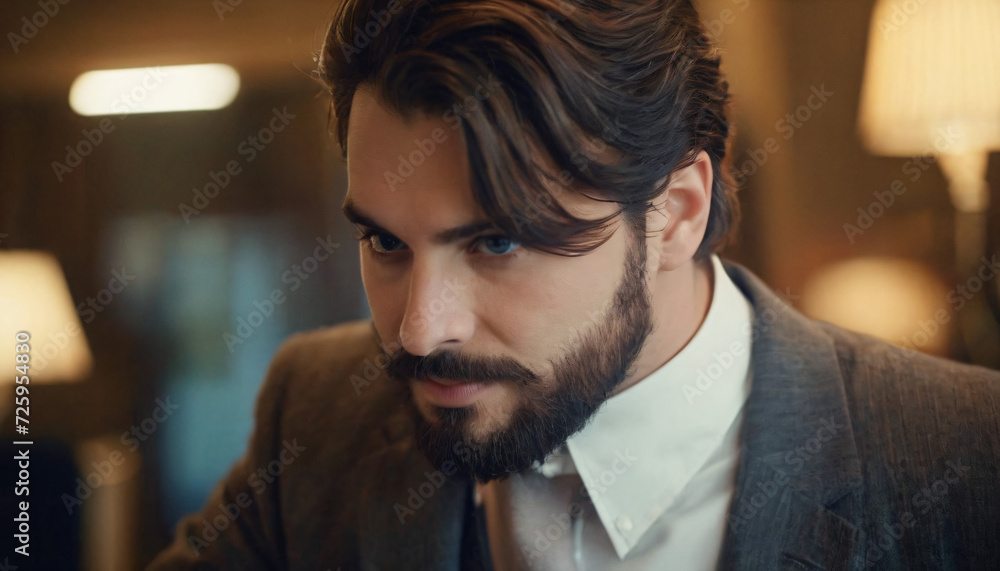 Obraz premium Young Elegant Man with Beard and Confident Smile in Formal Attire - Sophisticated Headshot