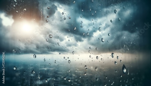 Raindrops on Glass with Dramatic Sky, Weather Concept