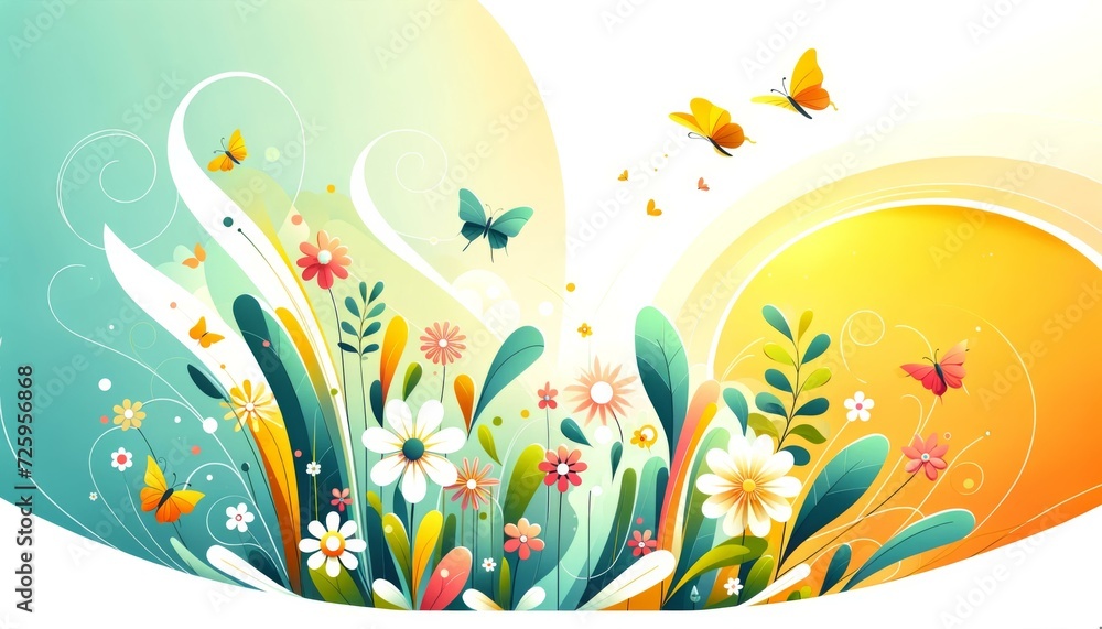 Vibrant Spring Landscape Illustration, Seasonal Concept