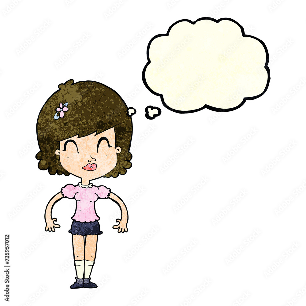 cartoon happy pretty woman with thought bubble cartoon happy pretty woman with thought bubble