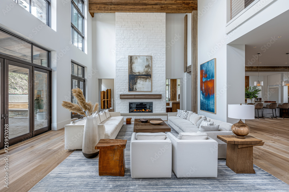 The living space exudes a quiet luxury, where rustic meets modern in a harmonious blend. The living space exudes a quiet luxury, where rustic meets modern in a harmonious blend.