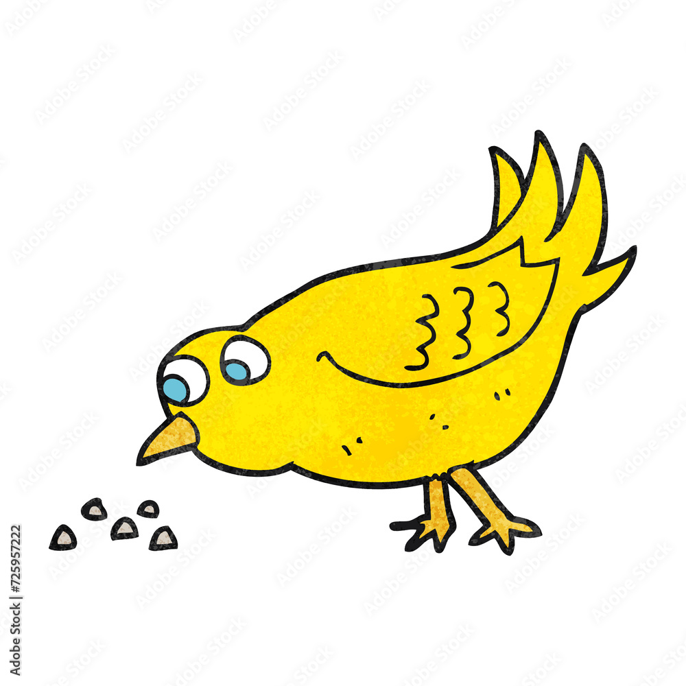 textured cartoon bird pecking seeds