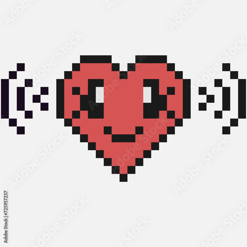 Pixel style heartbeat emoji. Smiling cartoon face. 90s emoticon.