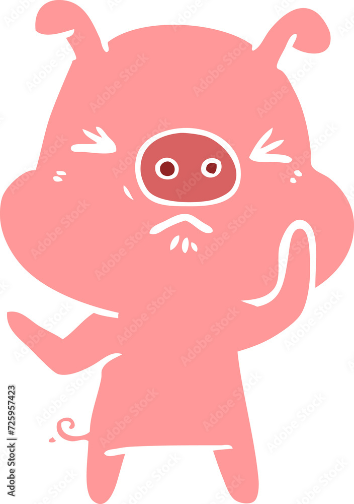 Fototapeta premium flat color style cartoon angry pig