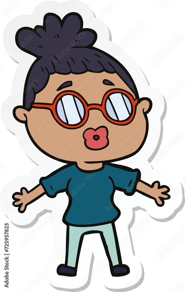 sticker of a cartoon woman wearing spectacles