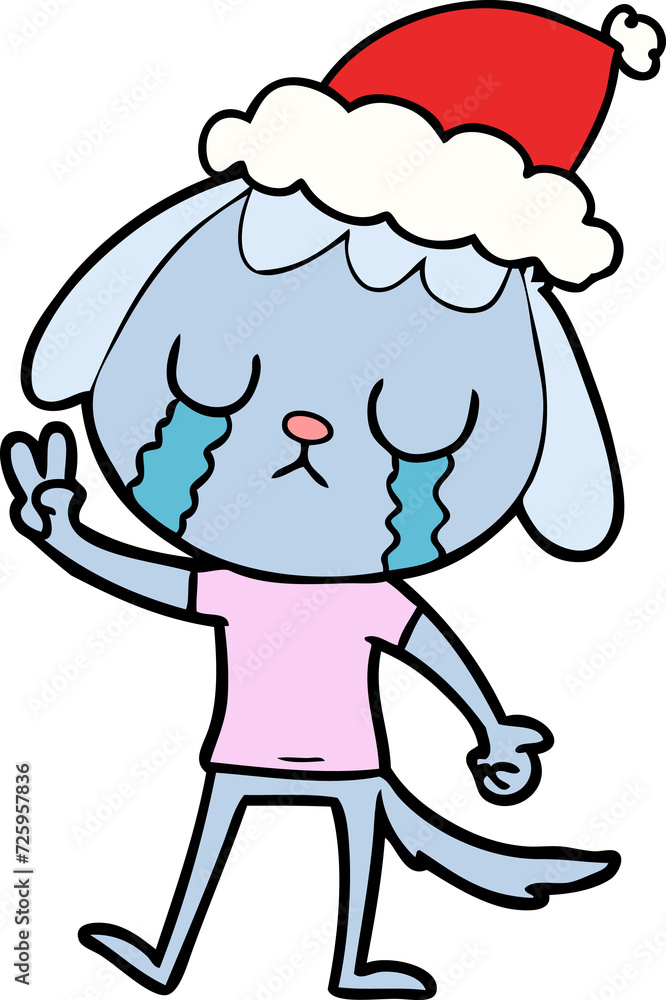 cute line drawing of a dog crying wearing santa hat cute line drawing of a dog crying wearing santa hat