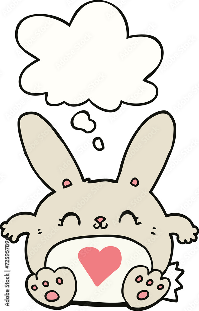 cute cartoon rabbit with love heart and thought bubble