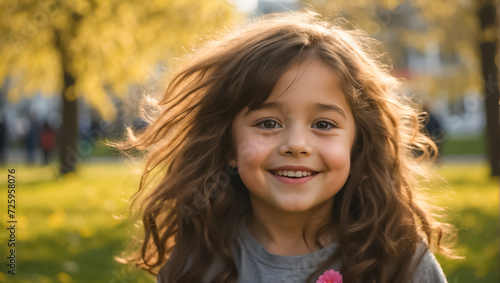 Little girl smiling portrait on the street day