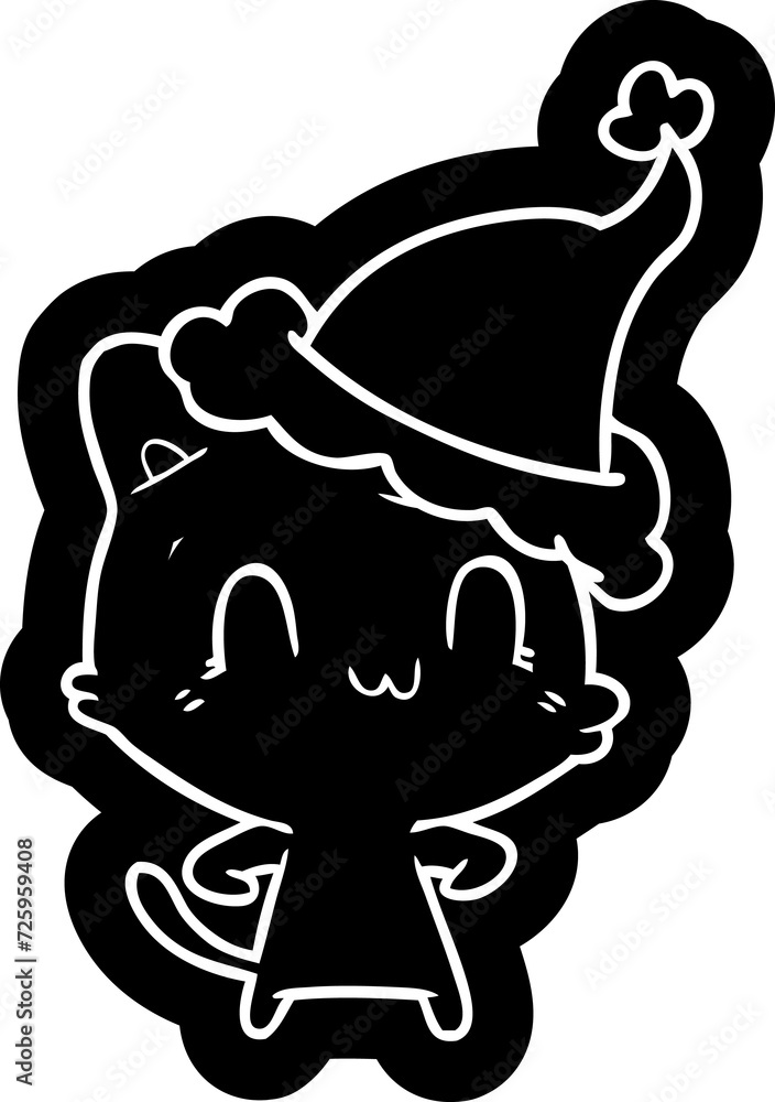 cartoon icon of a happy cat wearing santa hat cartoon icon of a happy cat wearing santa hat