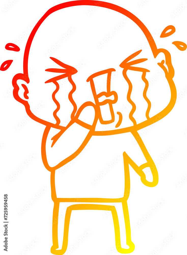 warm gradient line drawing cartoon crying bald man warm gradient line drawing cartoon crying bald man