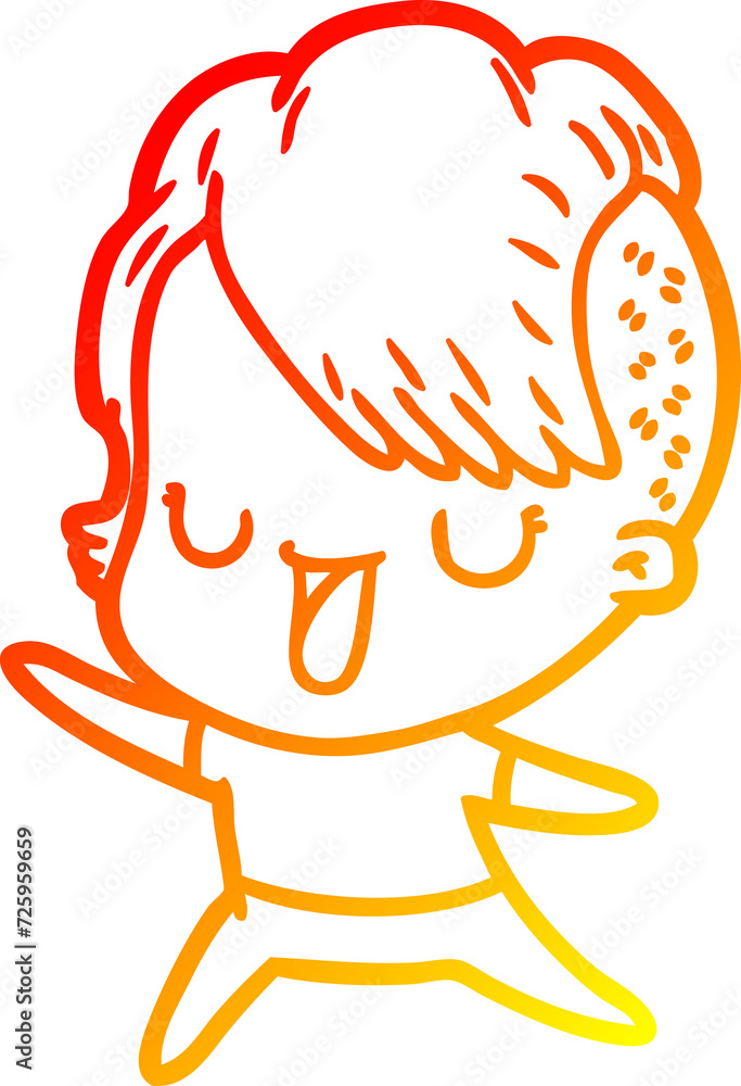 warm gradient line drawing cute cartoon girl with hipster haircut warm gradient line drawing cute cartoon girl with hipster haircut