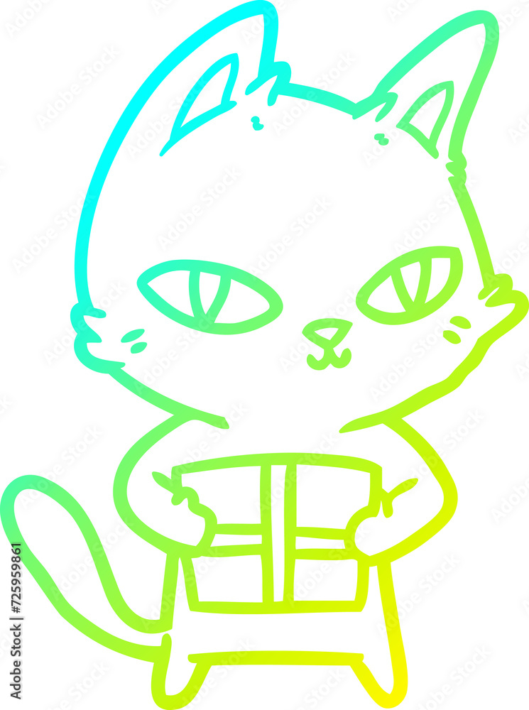 cold gradient line drawing cartoon cat holding parcel cold gradient line drawing cartoon cat holding parcel